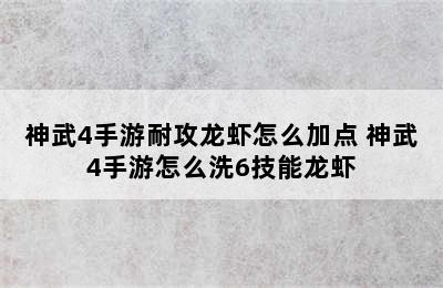 神武4手游耐攻龙虾怎么加点 神武4手游怎么洗6技能龙虾